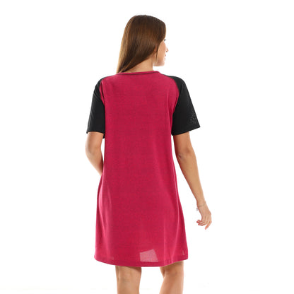 قميص نوم بأكمام فردية من كادي، لون هيذر أحمر فوشيا وأسود للنساء