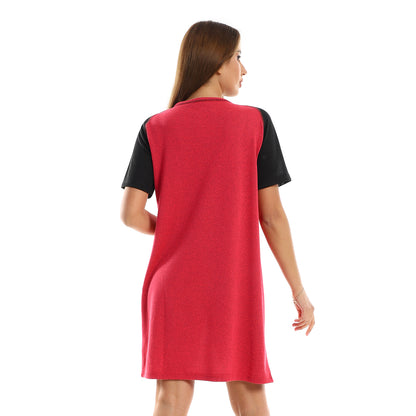 قميص نوم بأكمام فردية من كادي، لون هيذر أحمر فوشيا وأسود للنساء