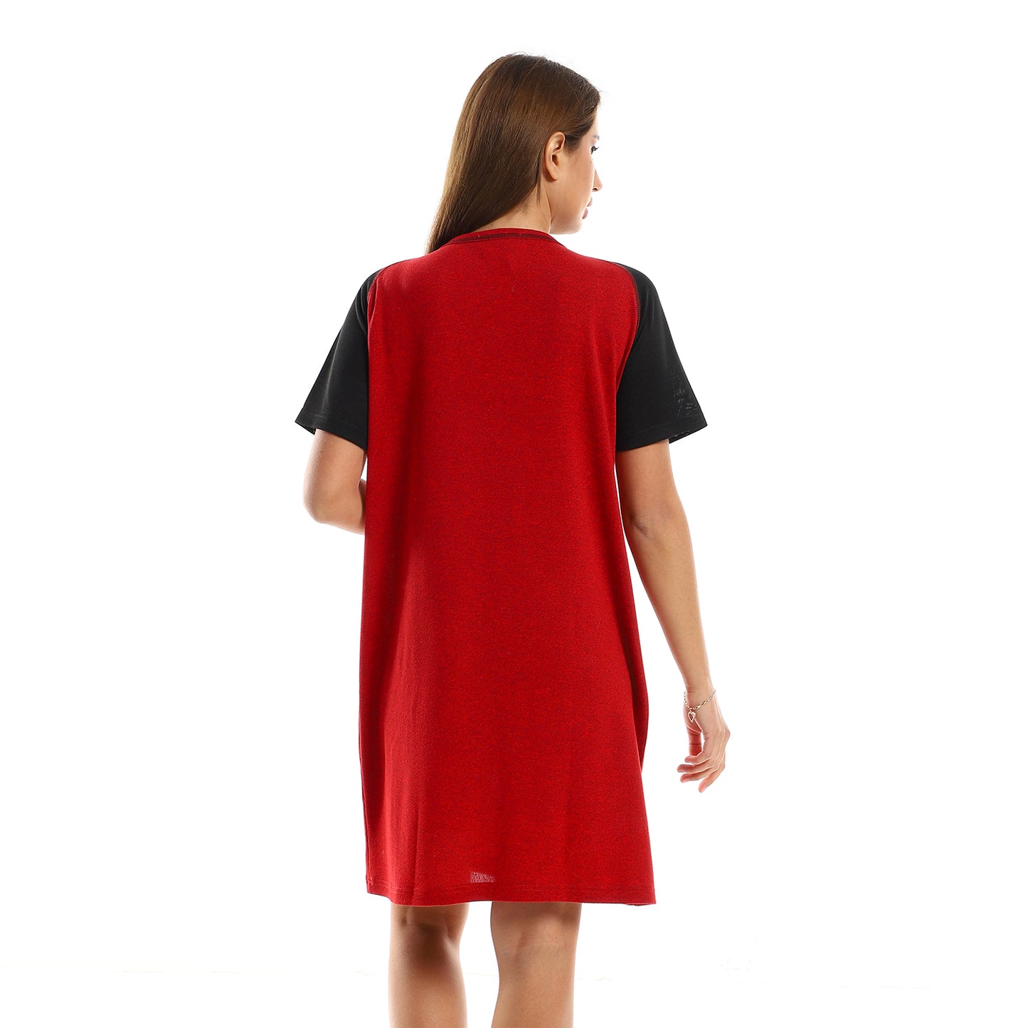 قميص نوم بأكمام فردية من كادي، لون هيذر أحمر فوشيا وأسود للنساء