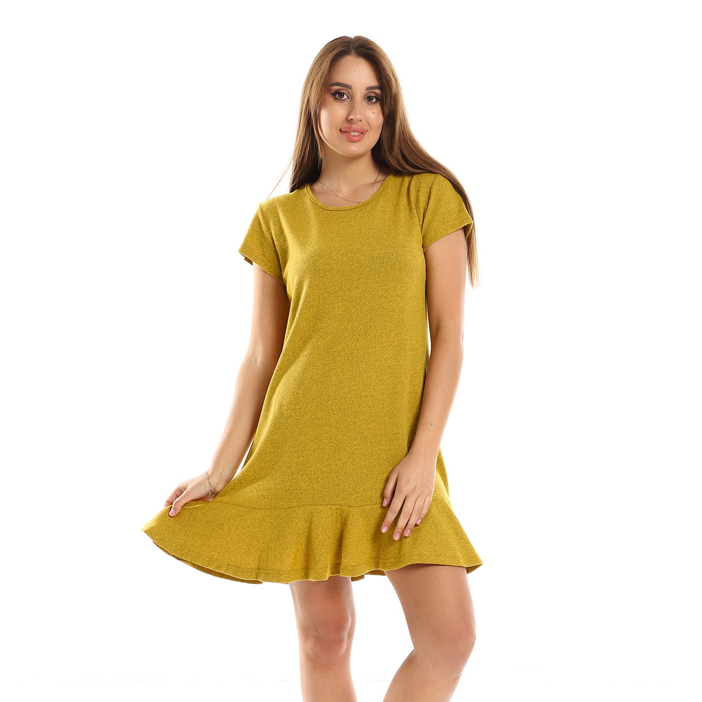قميص نوم حريمي سهل الارتداء من kady Ruffle Trim Heather Mustard Slip On Sleepshirt