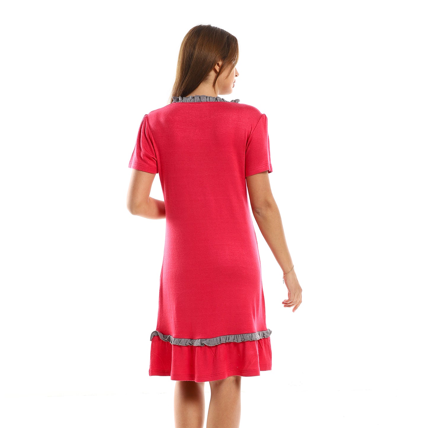 kady Ruffled Round Neck Sleepshirt Reddish Fuchsia &amp; Grey women