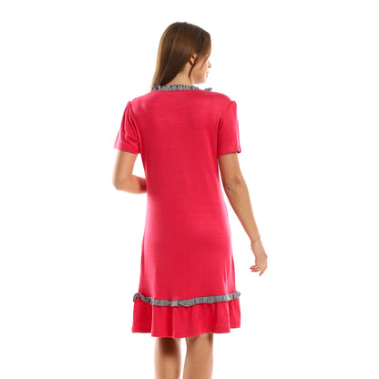 kady Ruffled Round Neck Sleepshirt Reddish Fuchsia &amp; Grey women