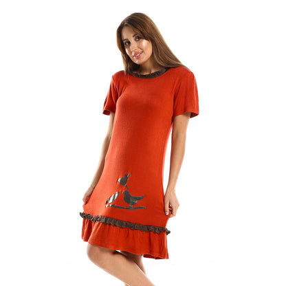 kady Ruffled Round Neck Sleepshirt Reddish Fuchsia &amp; Grey women