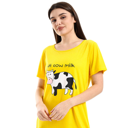 kady Chest Cow Printed Comfy Sleepshirt