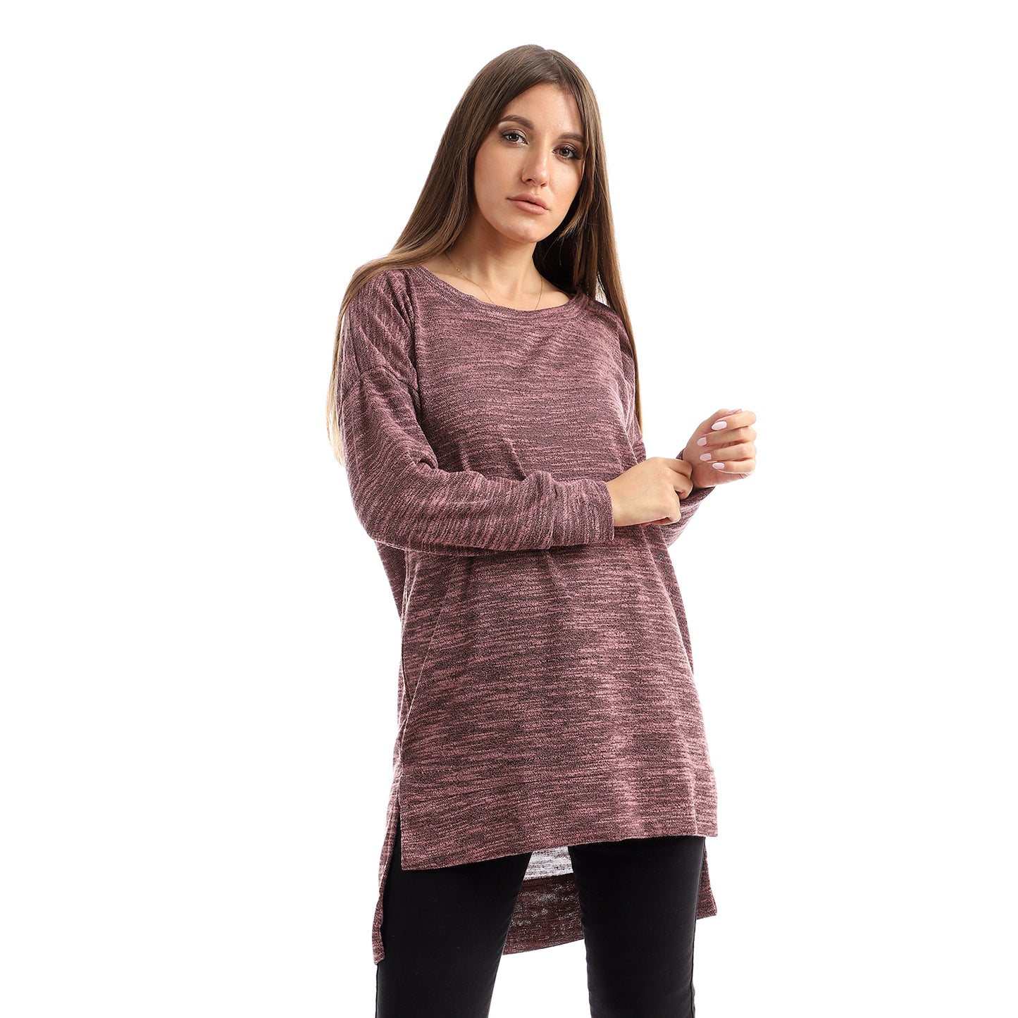 Jamila Women plain jackard crew neck top