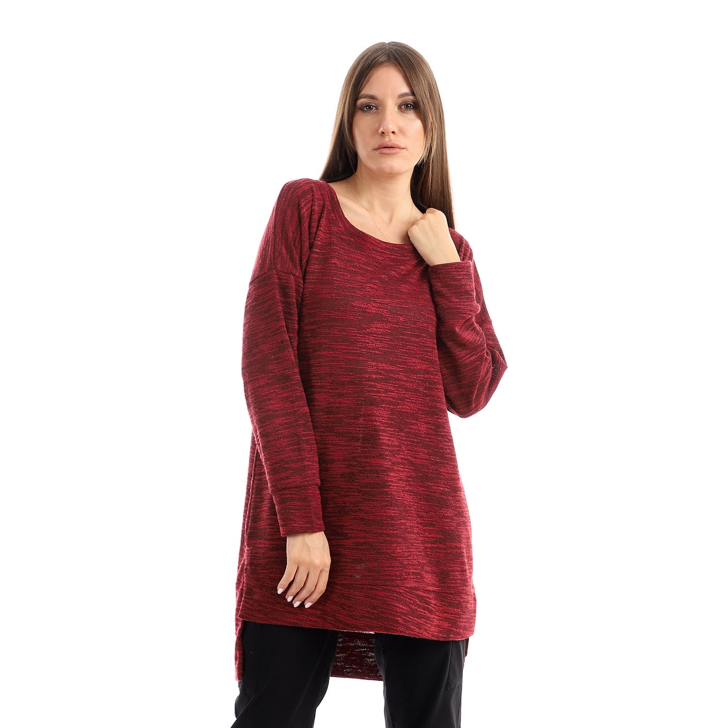 Jamila Women plain jackard crew neck top