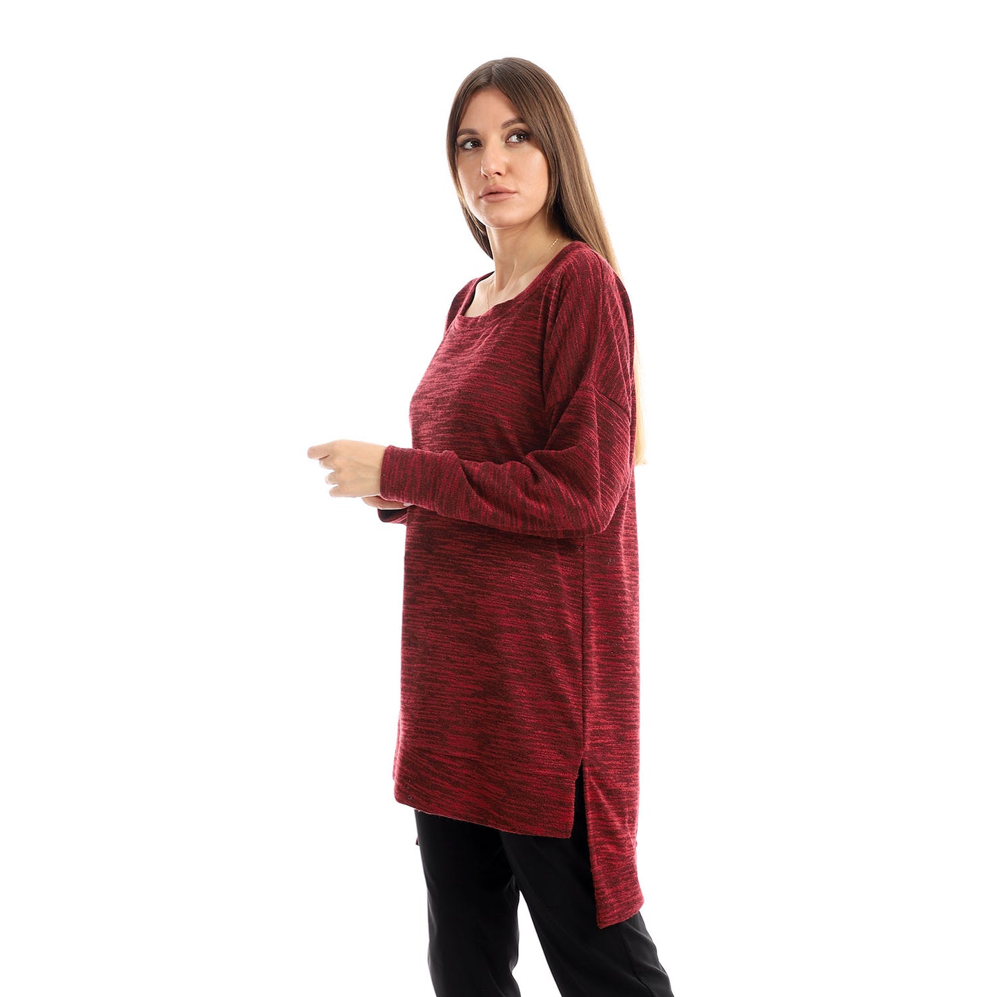 Jamila Women plain jackard crew neck top