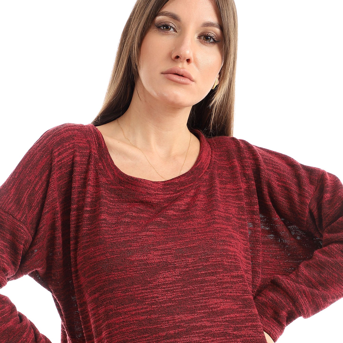 Jamila Women plain jackard crew neck top