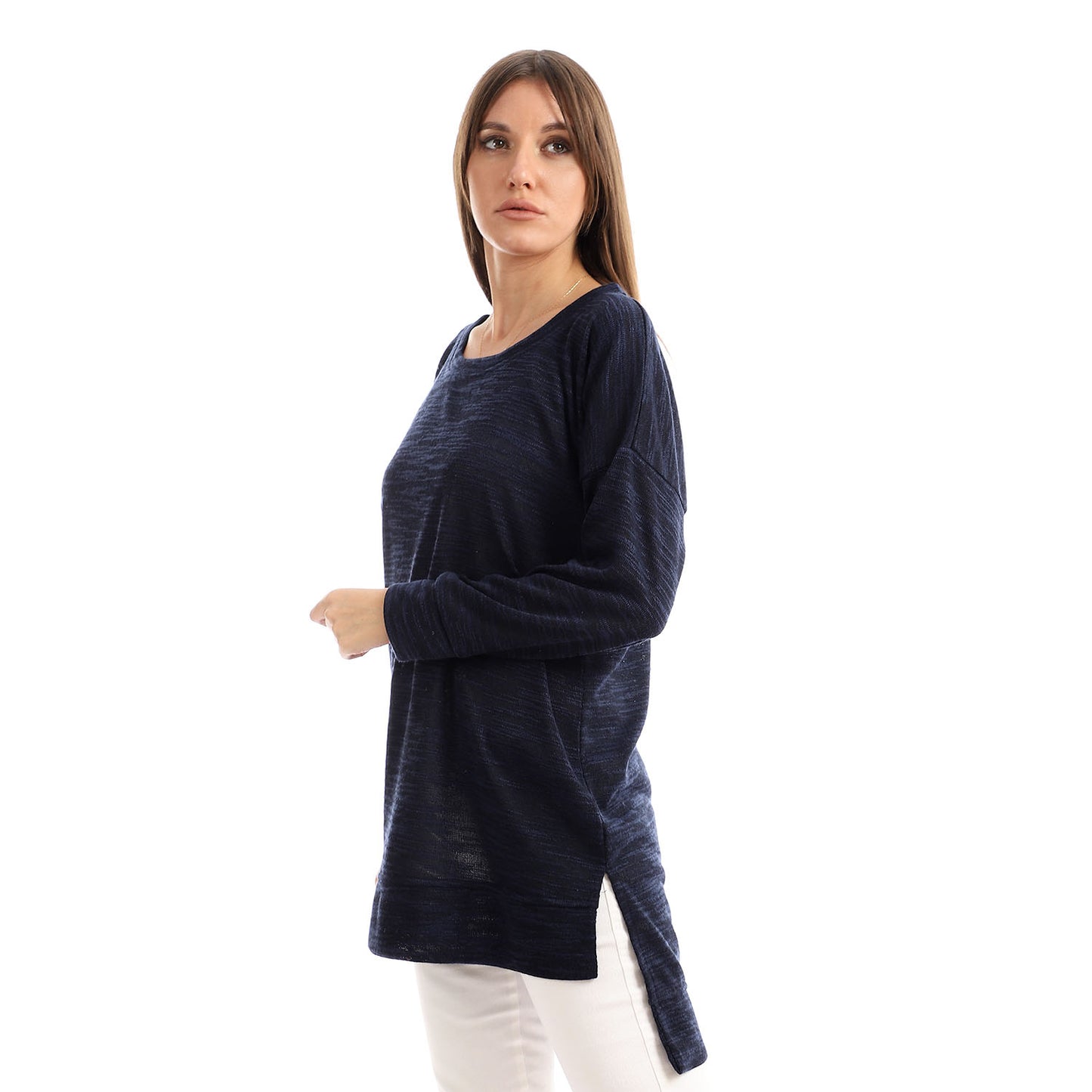 Jamila Women plain jackard crew neck top