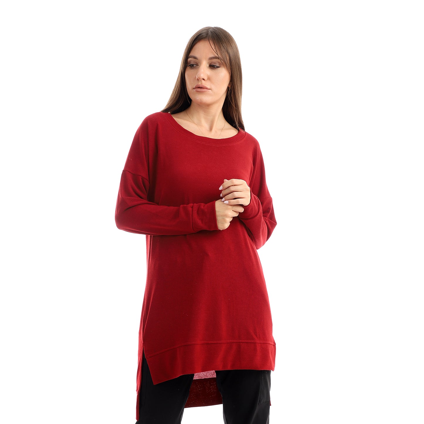 Jamila Women plain jackard crew neck top
