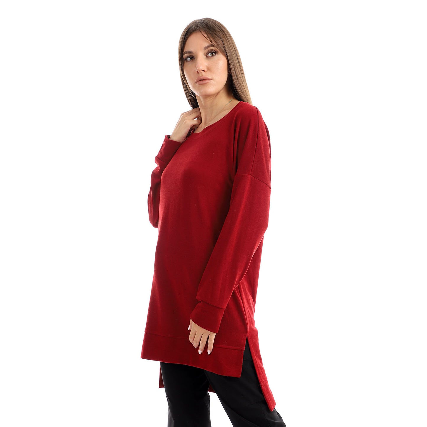 Jamila Women plain jackard crew neck top
