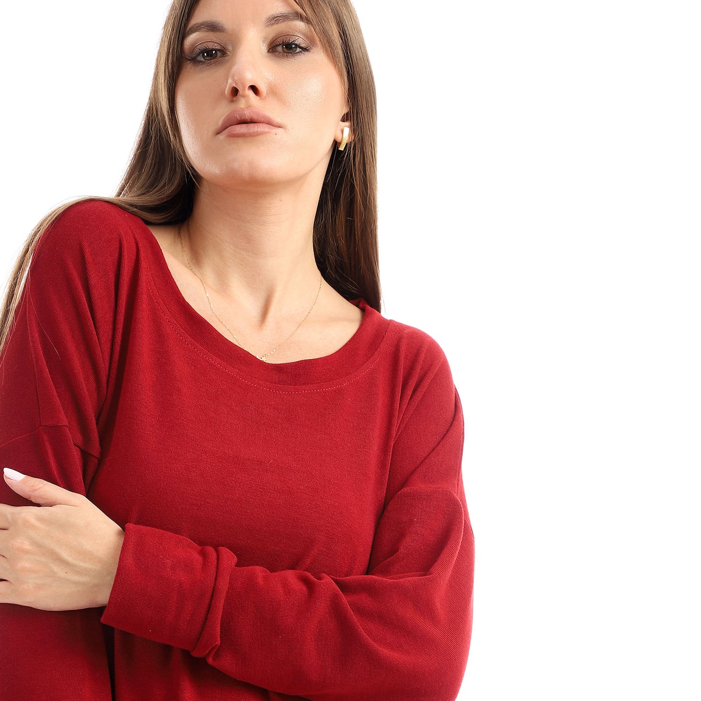 Jamila Women plain jackard crew neck top