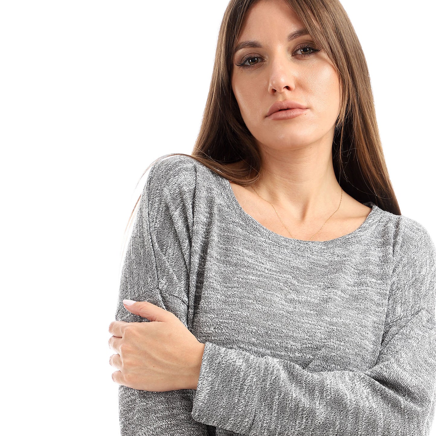 Jamila Women plain jackard crew neck top