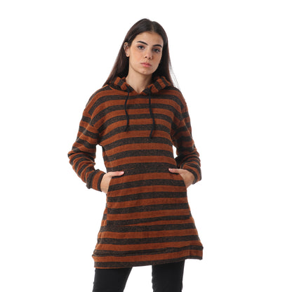Jamila Striped Kangaroo Pockets Drawstring Hoodie for Women