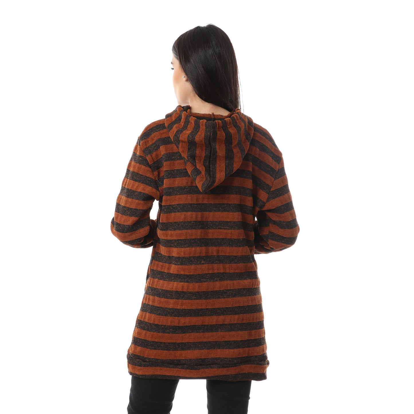 Jamila Striped Kangaroo Pockets Drawstring Hoodie for Women