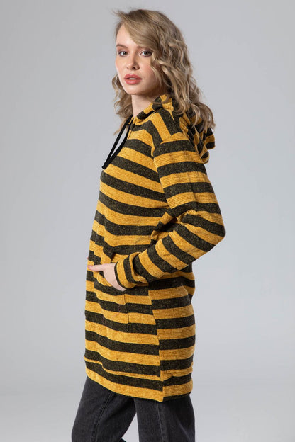 Jamila Striped Kangaroo Pockets Drawstring Hoodie for Women