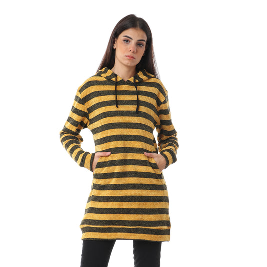 Jamila Striped Kangaroo Pockets Drawstring Hoodie for Women