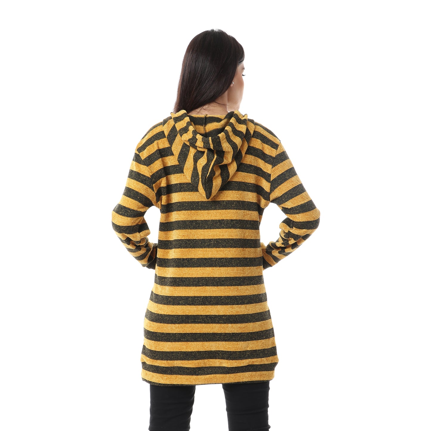 Jamila Striped Kangaroo Pockets Drawstring Hoodie for Women