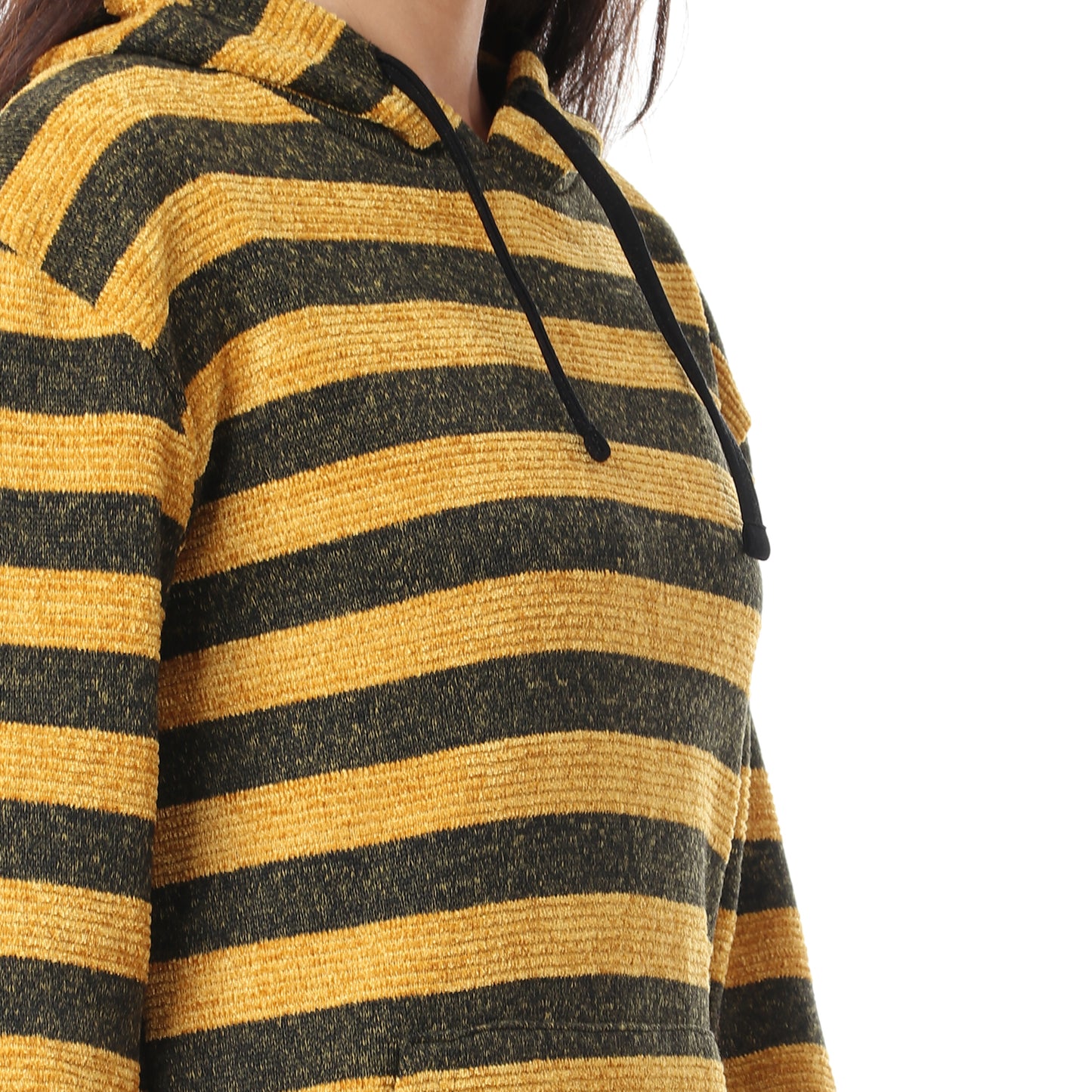 Jamila Striped Kangaroo Pockets Drawstring Hoodie for Women