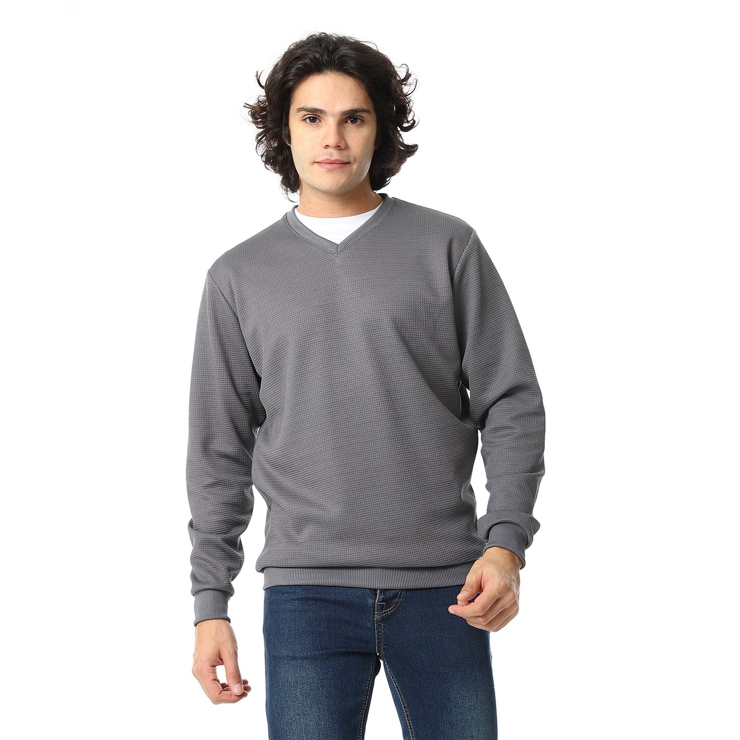V-Neck Fog Knitted Pullover