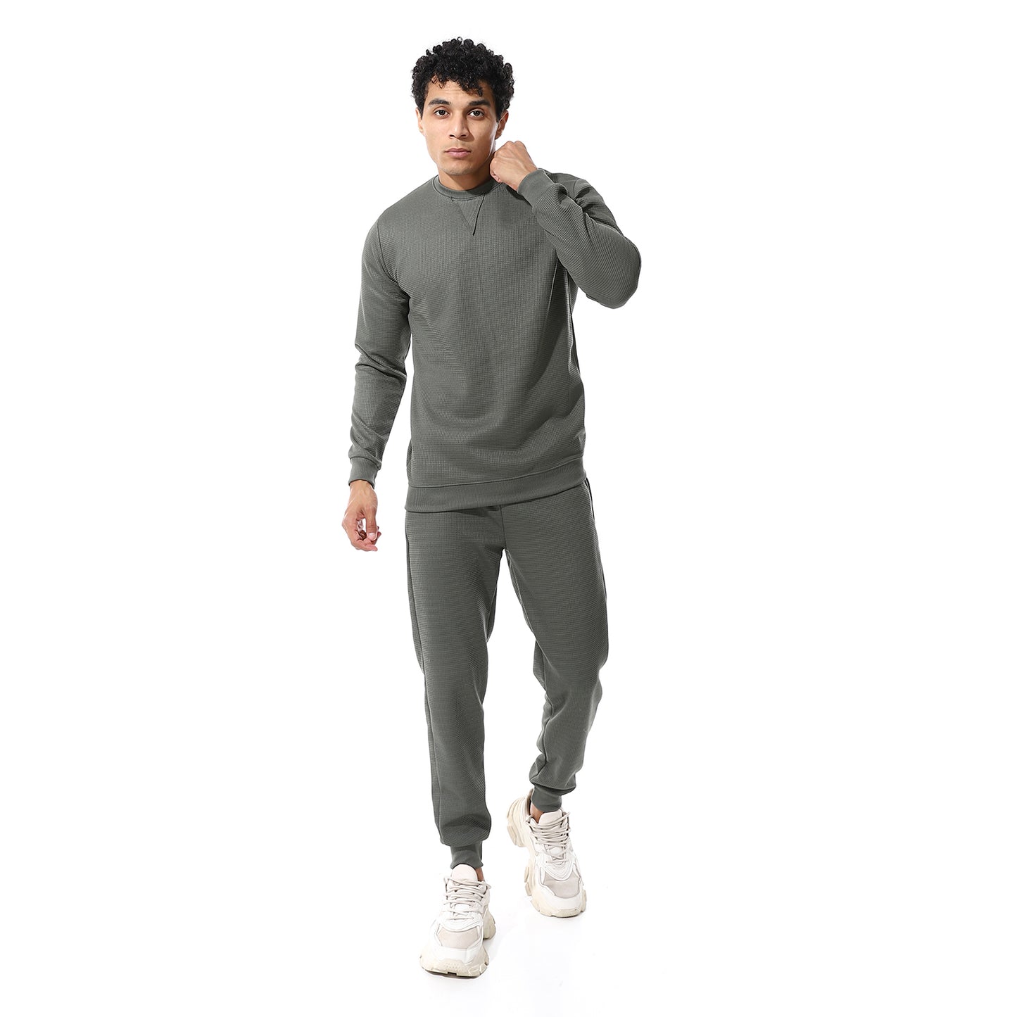 set of pant and ribbed round neck sweatshirt