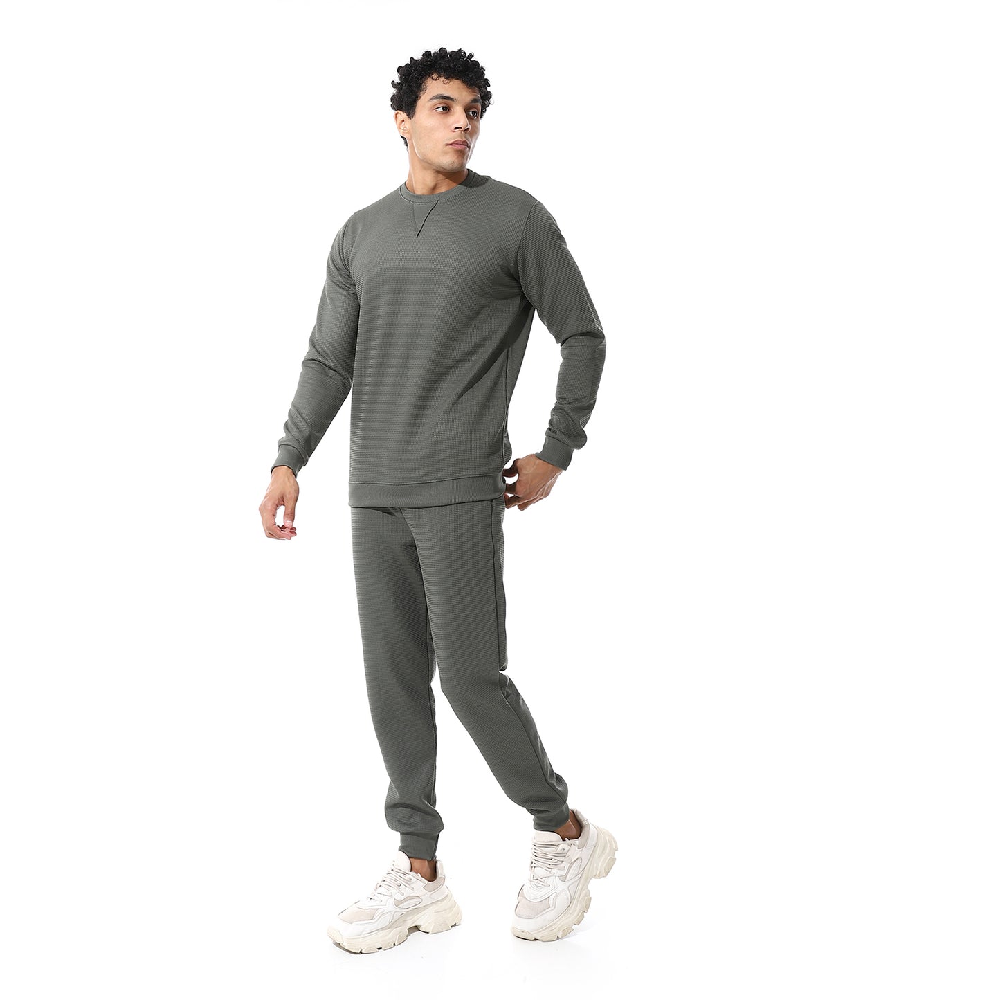 set of pant and ribbed round neck sweatshirt