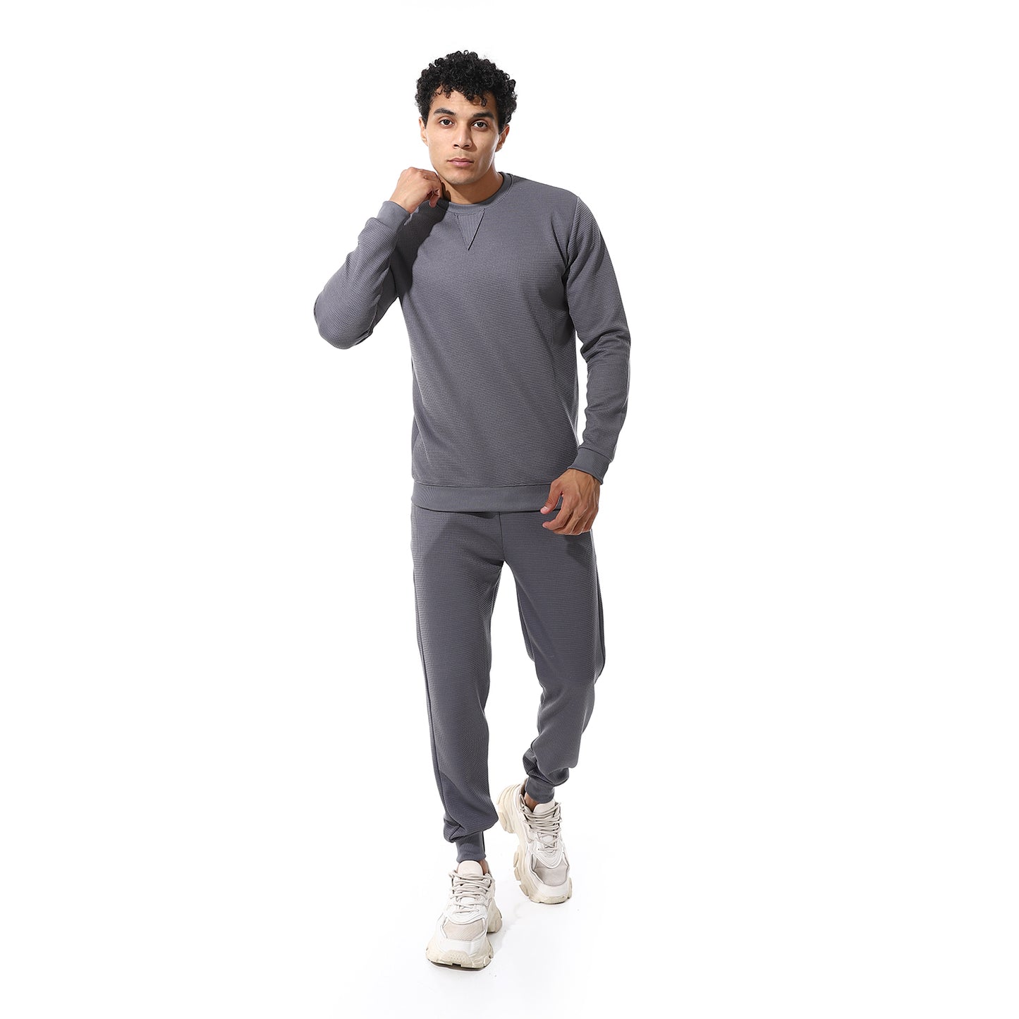 set of pant and ribbed round neck sweatshirt