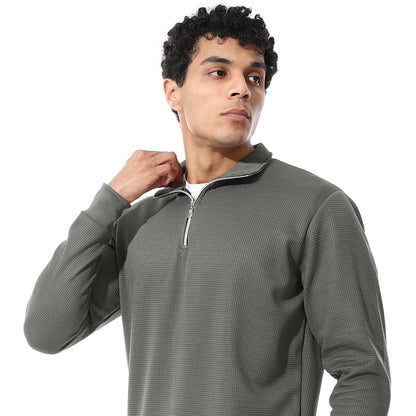 set of pant and ribbed sweatshirt with short zipper