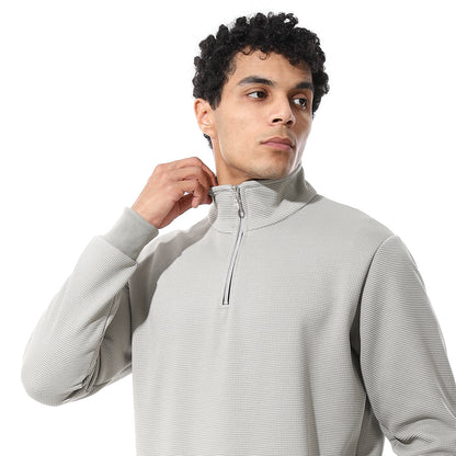 set of pant and ribbed sweatshirt with short zipper