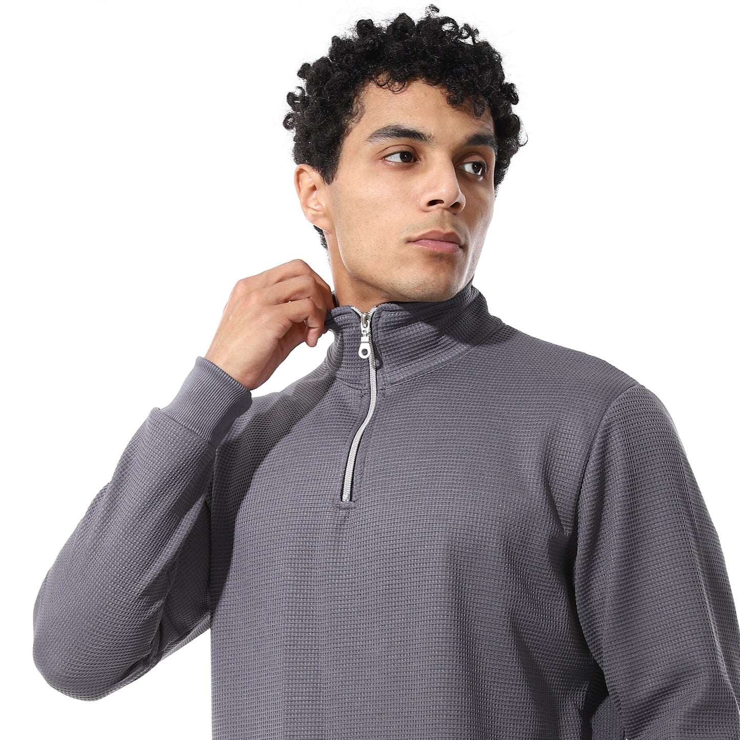 set of pant and ribbed sweatshirt with short zipper