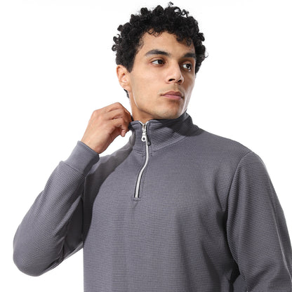 set of pant and ribbed sweatshirt with short zipper
