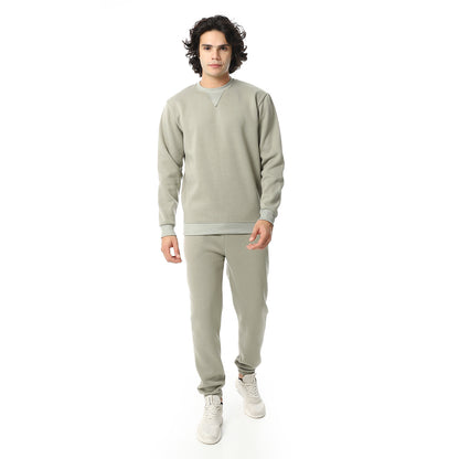 Round Neck Plain British Cozy Tracksuit Set