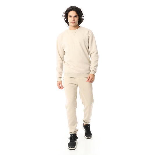 Round Neck Plain British Cozy Tracksuit Set