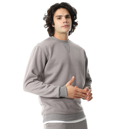 Round Neck Plain British Cozy Tracksuit Set