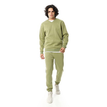 V-Neck & Elastic Ankle Tracksuit Set