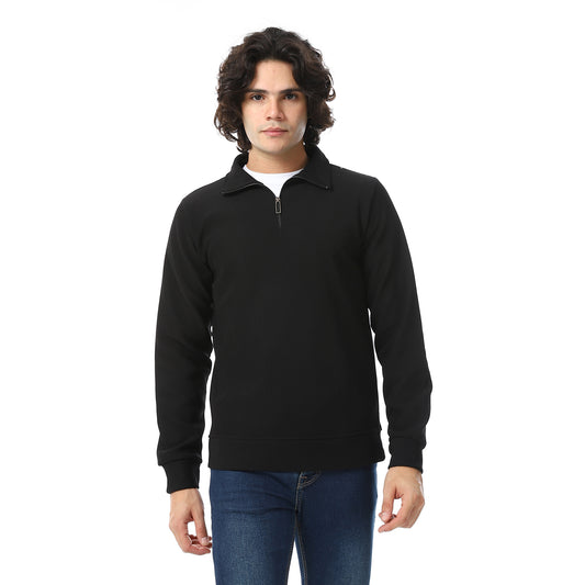 Zipper Casual Plain Sweatshirt