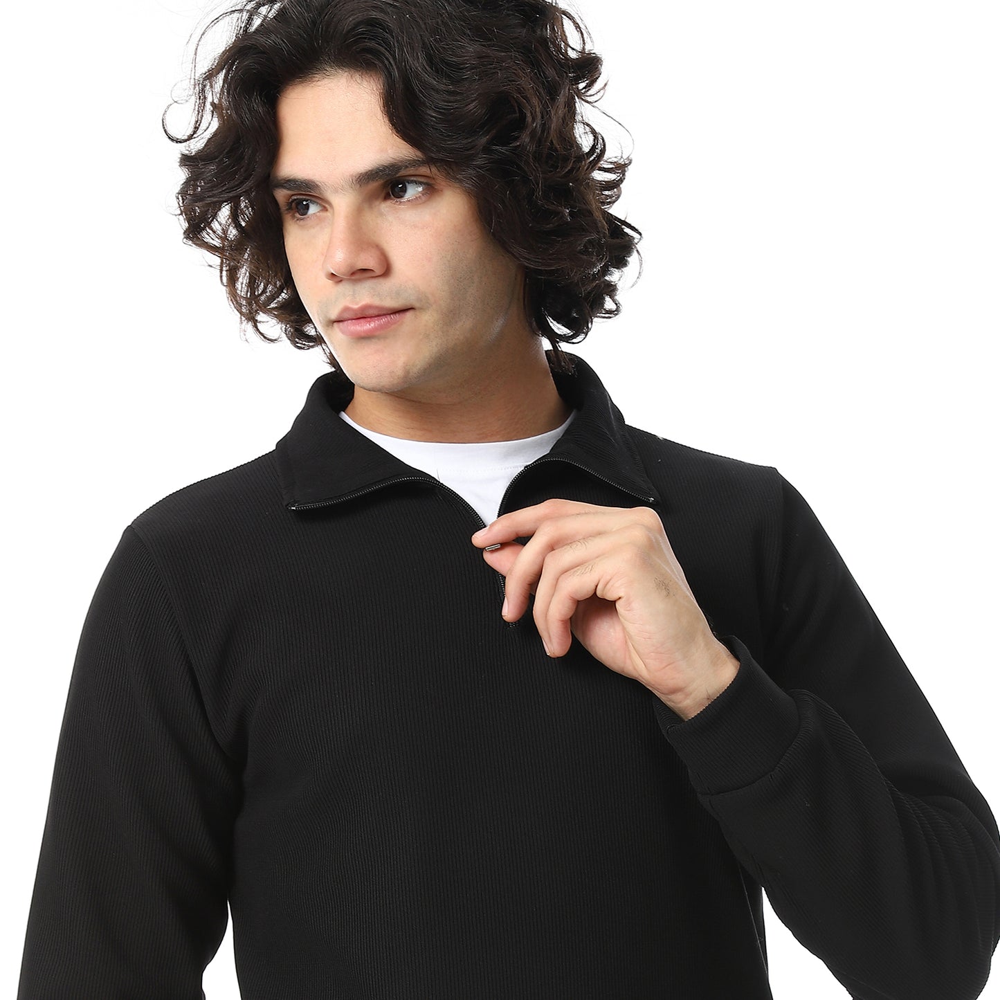 Zipper Casual Plain Sweatshirt