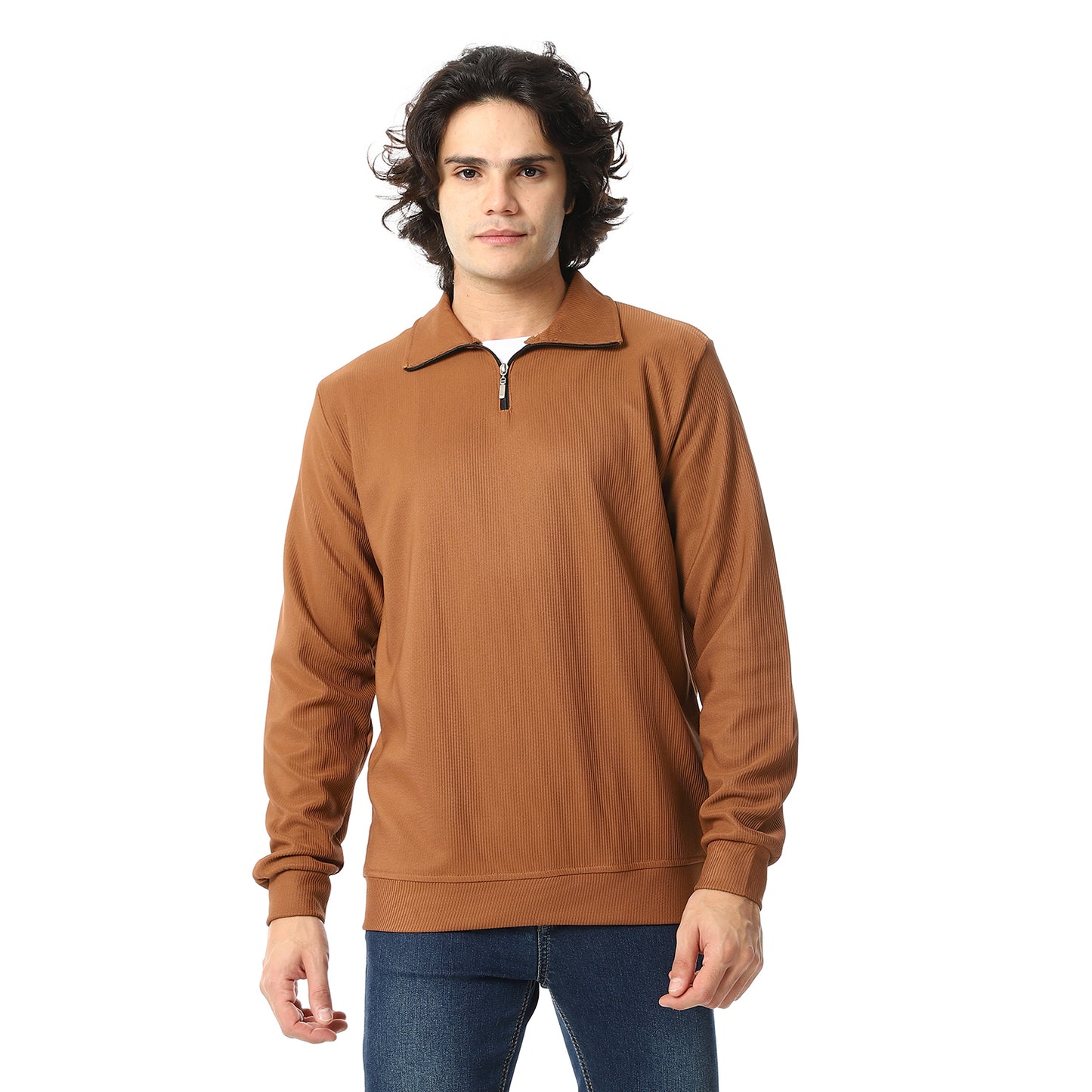 Zipper Casual Plain Sweatshirt