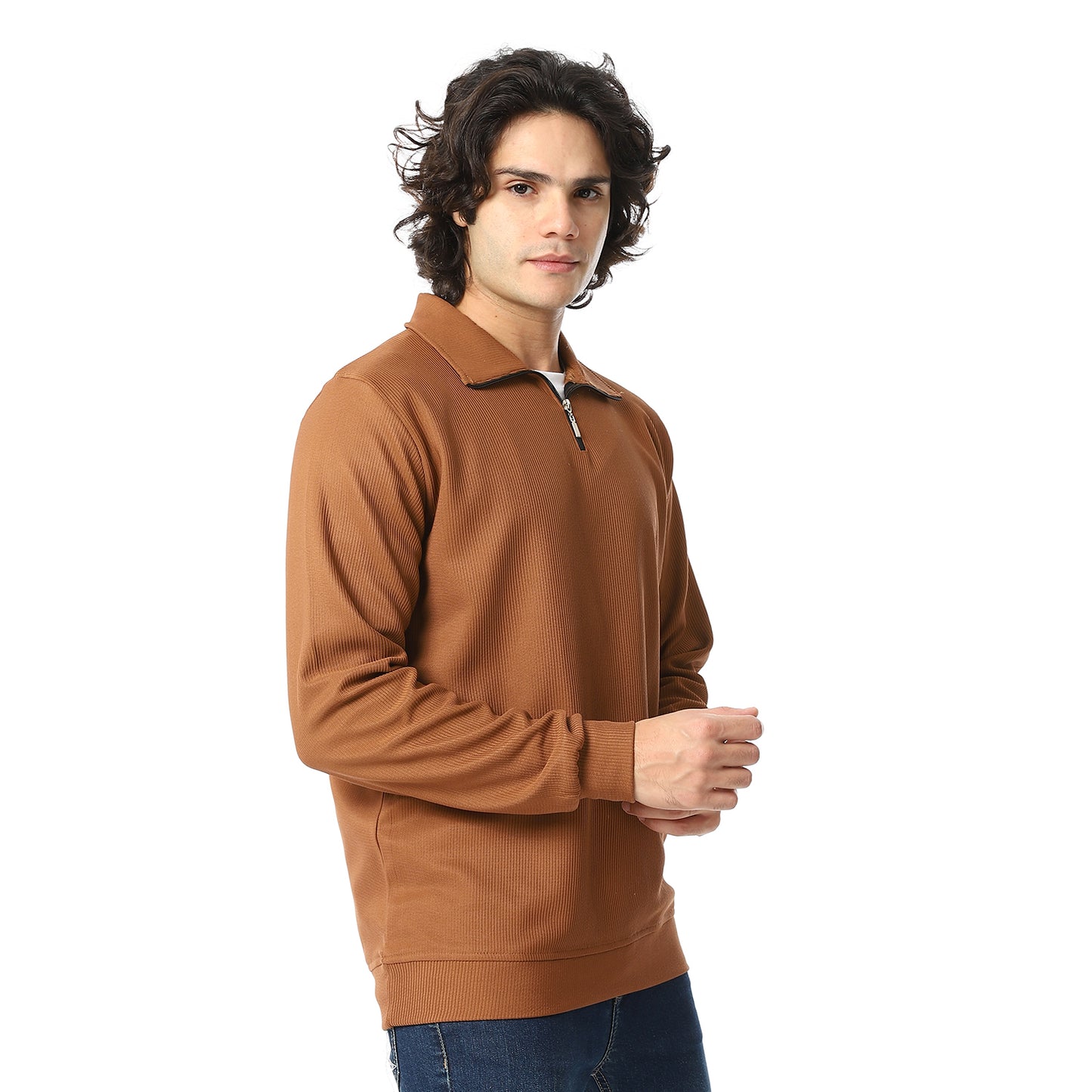 Zipper Casual Plain Sweatshirt