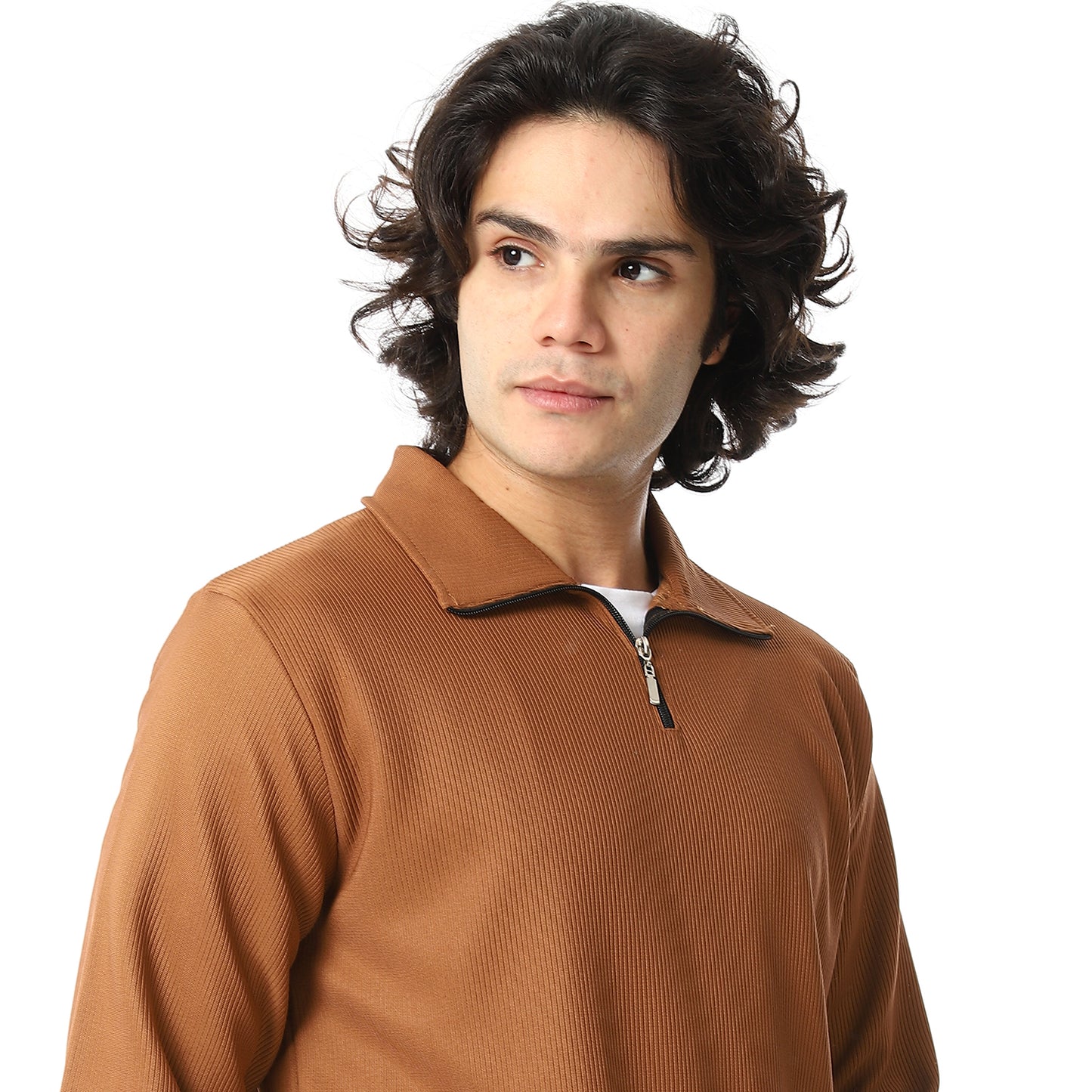 Zipper Casual Plain Sweatshirt