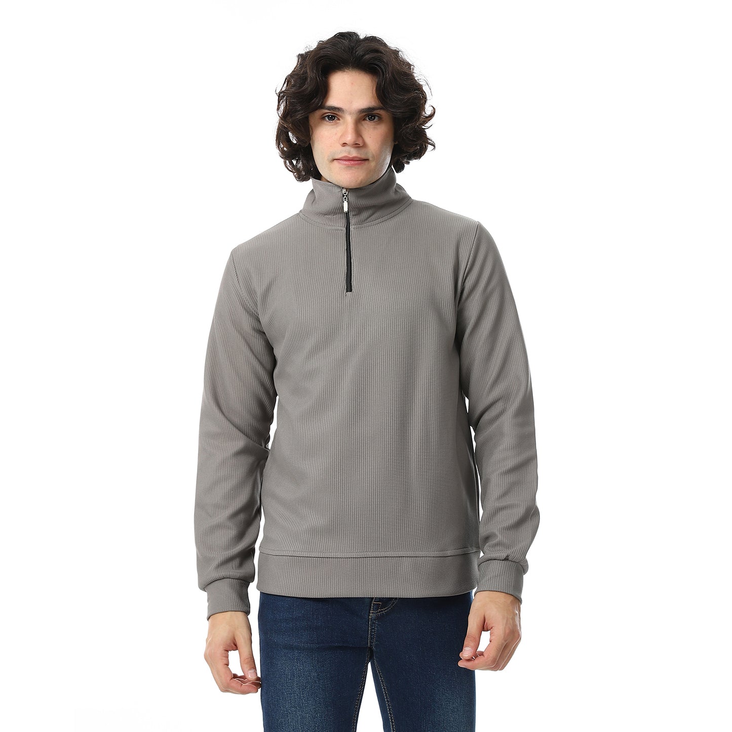 Zipper Casual Plain Sweatshirt