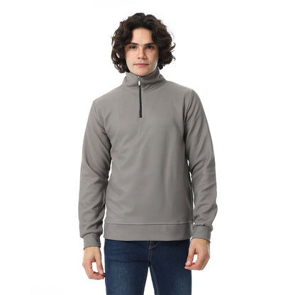 Zipper Casual Plain Sweatshirt