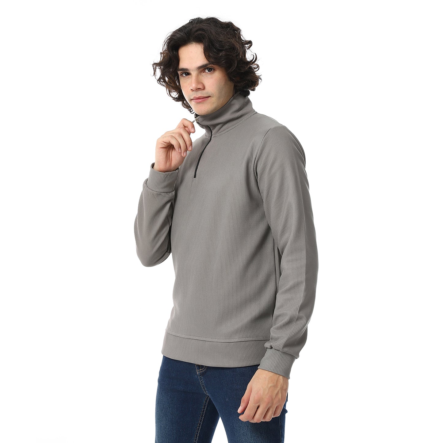 Zipper Casual Plain Sweatshirt