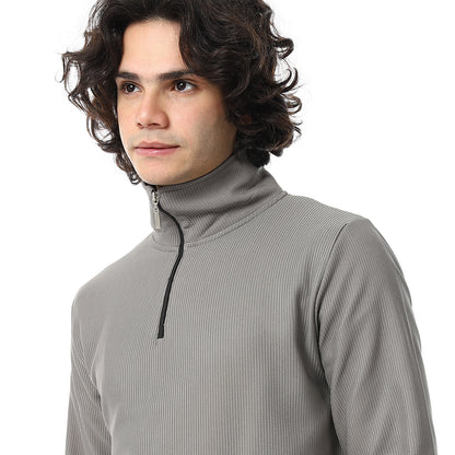 Zipper Casual Plain Sweatshirt