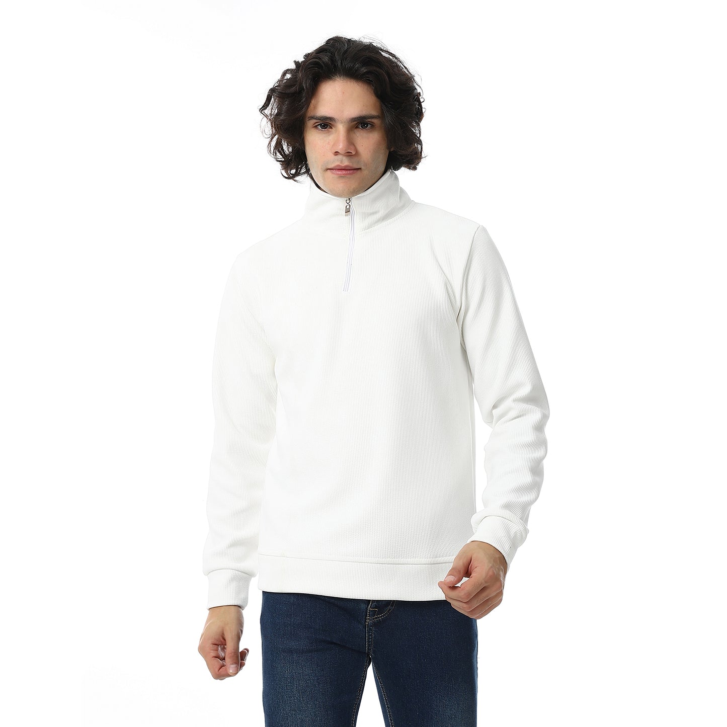 Zipper Casual Plain Sweatshirt