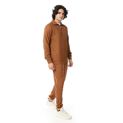 Zipped Neck Casual Tracksuit Set