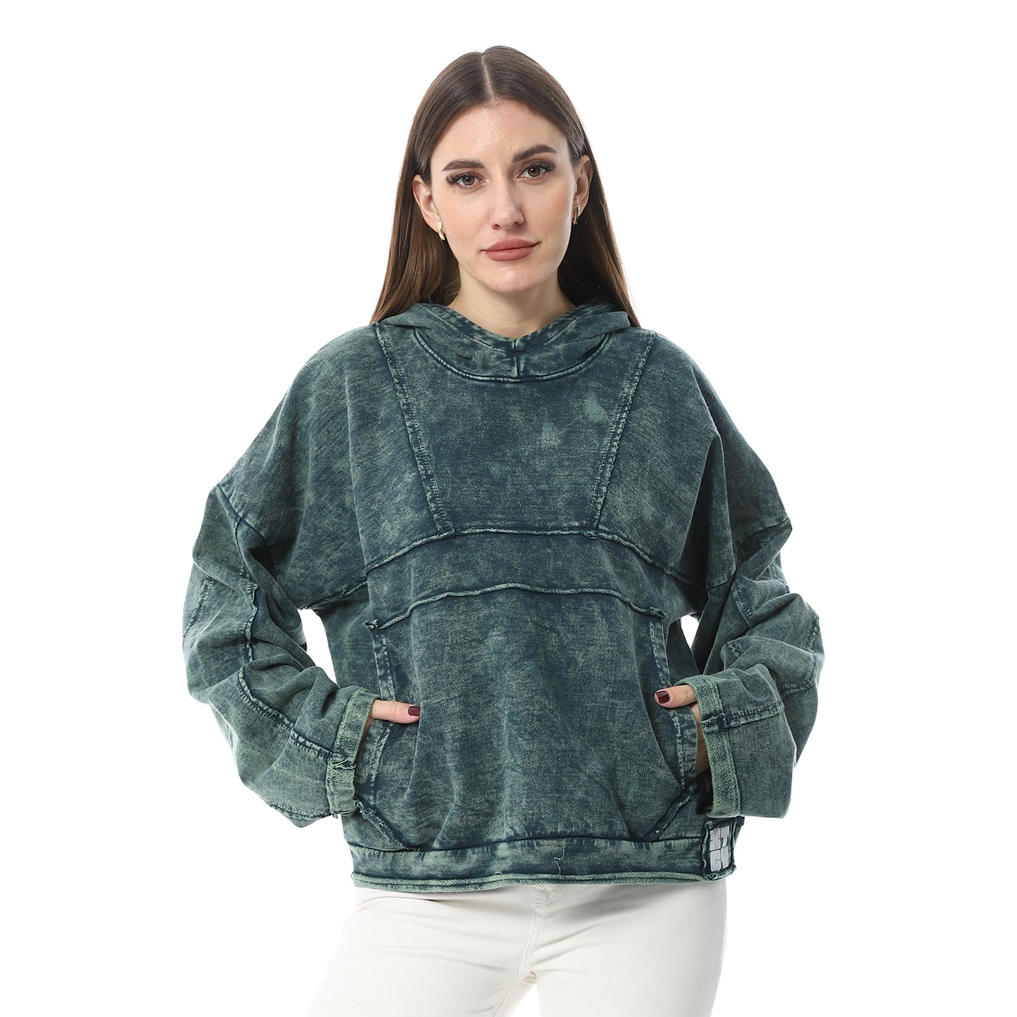 XTCY sweatshirt with a hood and a cut at the chest for women