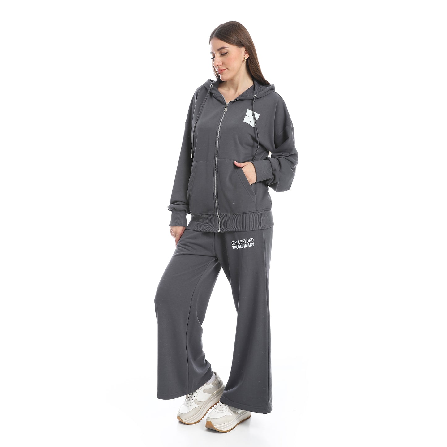 Tracksuit Set Zip Up Hoodie and Wide Leg Sweatpants
