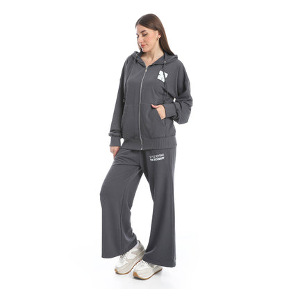 Tracksuit Set Zip Up Hoodie and Wide Leg Sweatpants