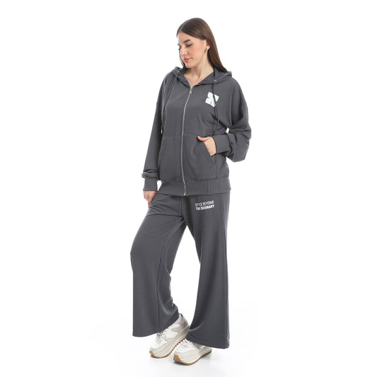 Tracksuit Set Zip Up Hoodie and Wide Leg Sweatpants